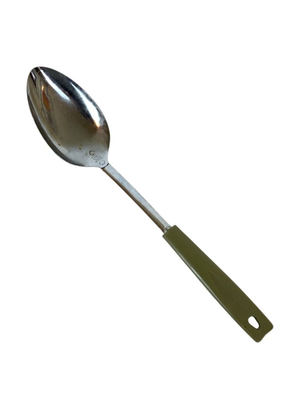 Vintage Ekco USA Solid Cooking Spoon Chromium Plated Avocado Green Handle
